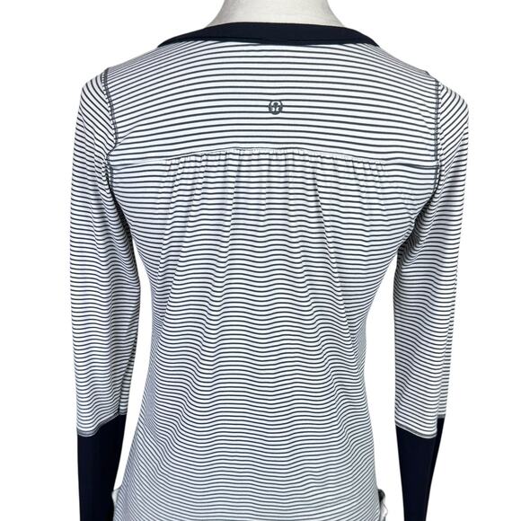 Lululemon Urbanite Black & White Stripe Henley Long Sleeve HI Low Cycling Shirt - Picture 11 of 16
